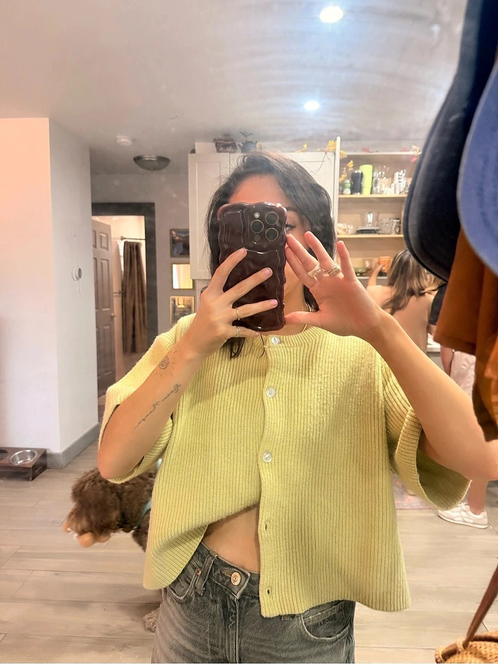 Green Ribbed Short Sleeve Cardigan